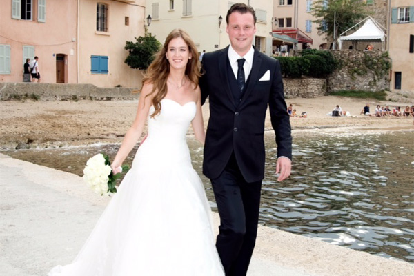 bride and groom walking