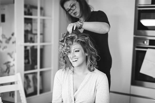 mom getting hair styled