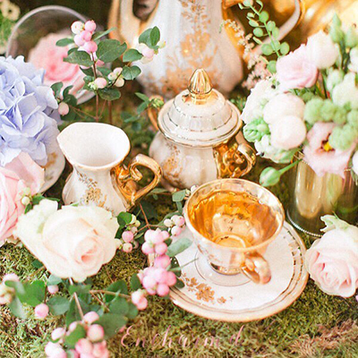 flowers and tea cups